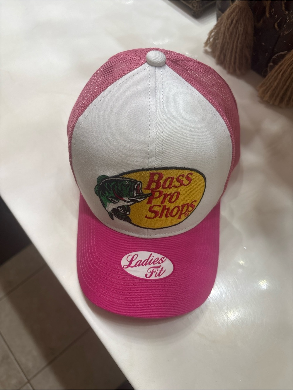 Bass Pro Shops Pink and White Trucker Hat